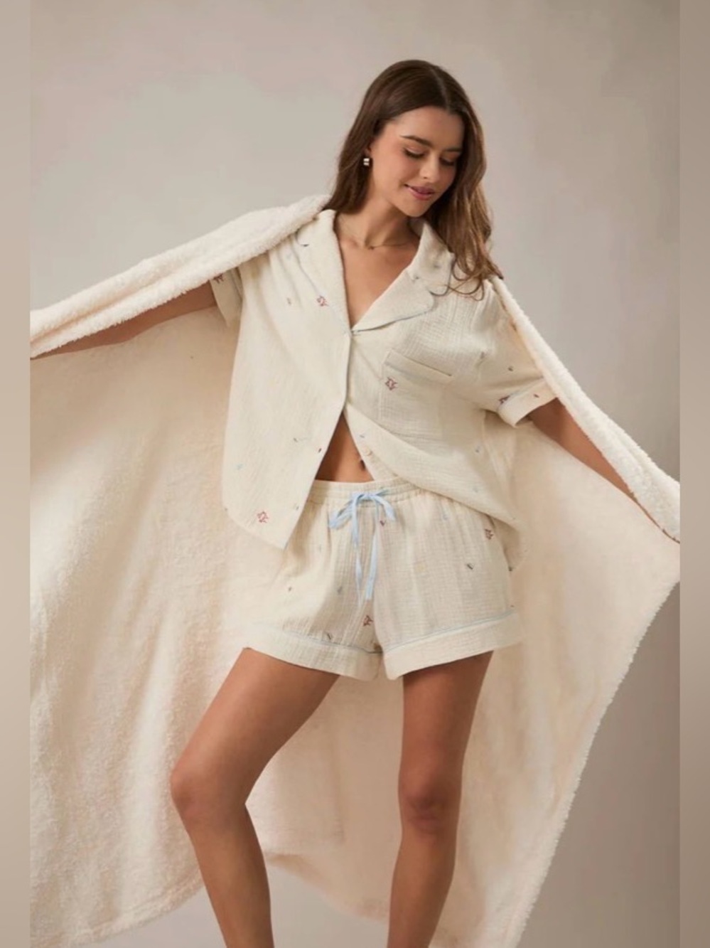 204. Women's Cream Embroidered  beach SET